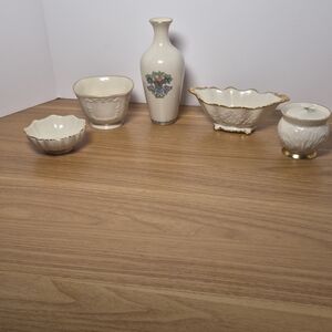 VTG Lenox USA Ivory China 24K Gold Trim 5-Pc Set - Hollywood Regency Decor